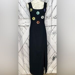 Vintage Cache Black Maxi Sequin Beaded Flower Dress